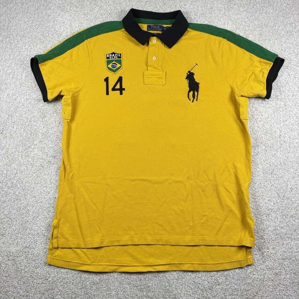 Polo Ralph Lauren Shirt Mens XL Yellow Polo World Cup Olympic 14 BRAZIL RARE